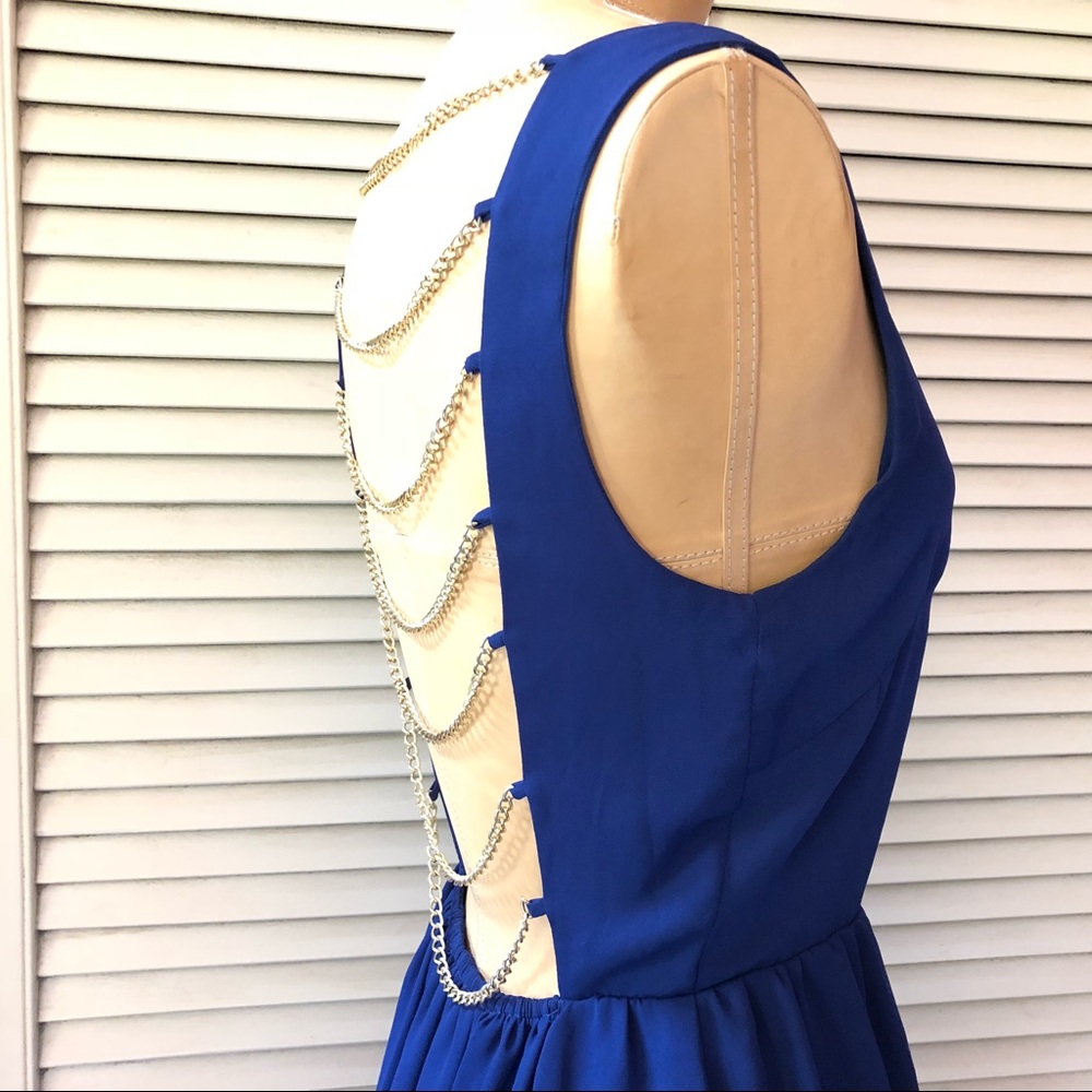 Blue Open Back Sleeveless Dress Small